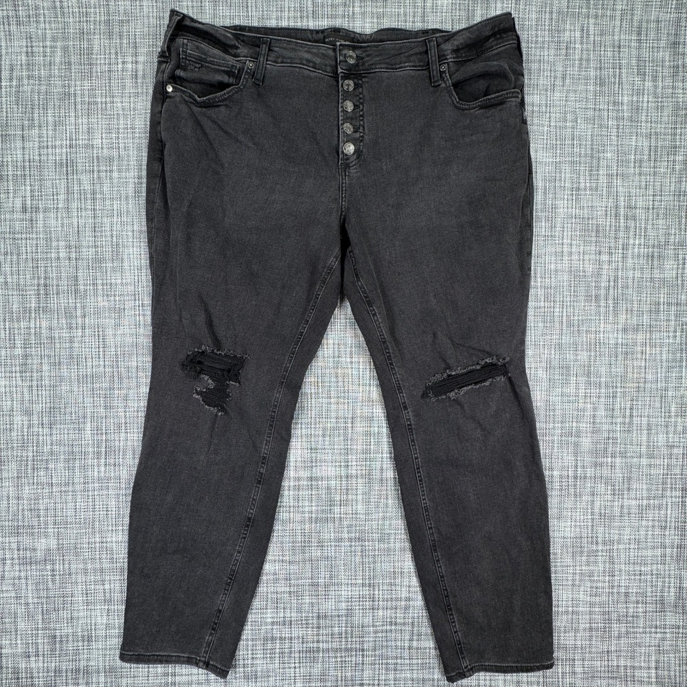 Silver Jeans Womens Boyfriend Jeans Black Size 22W Distressed Button Fly Stretch